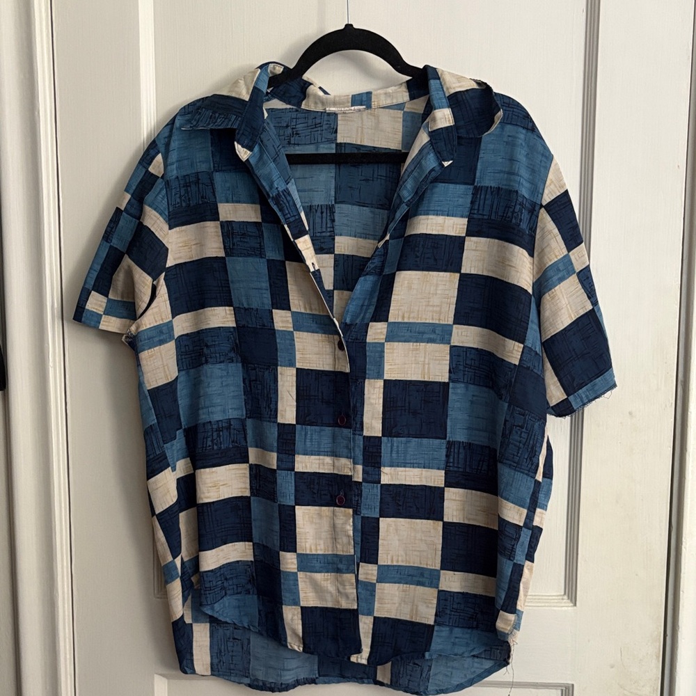 Men's Blue Plaid Short Sleeve Shirt